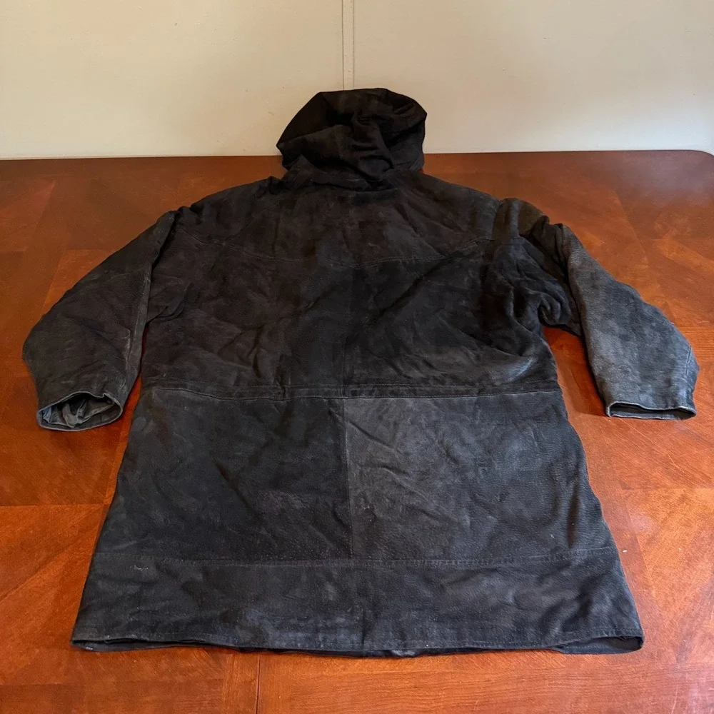 Vintage Wilsons Leather Black‎ Hooded Parka Jacket Mens Medium 90s
